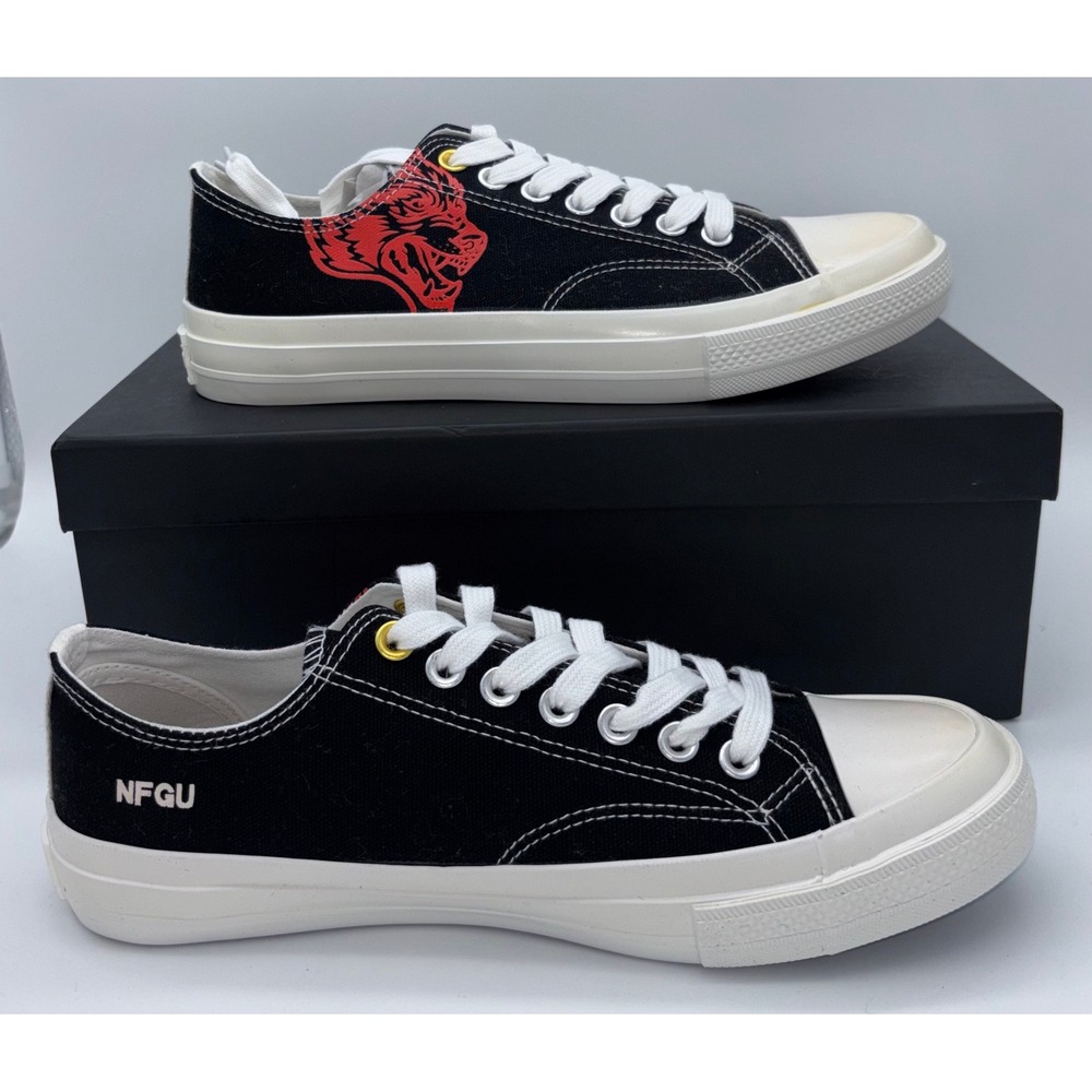 Darc Sport Low Top Wolves Black Red NFGU Canvas Sneaker W1-DIOS Mens 10 Women 12